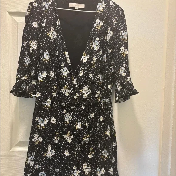 LOFT Black Dress with White Floral Accents - Picture 3 of 8